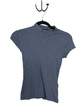 Pilcro Mock Neck Short Sleeve Tee in Slate Blue